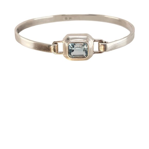 Blue Topaz Faceted, Rectangular Stone, Bezel Set Sterling Cuff Bracelet - Picture 10 of 11